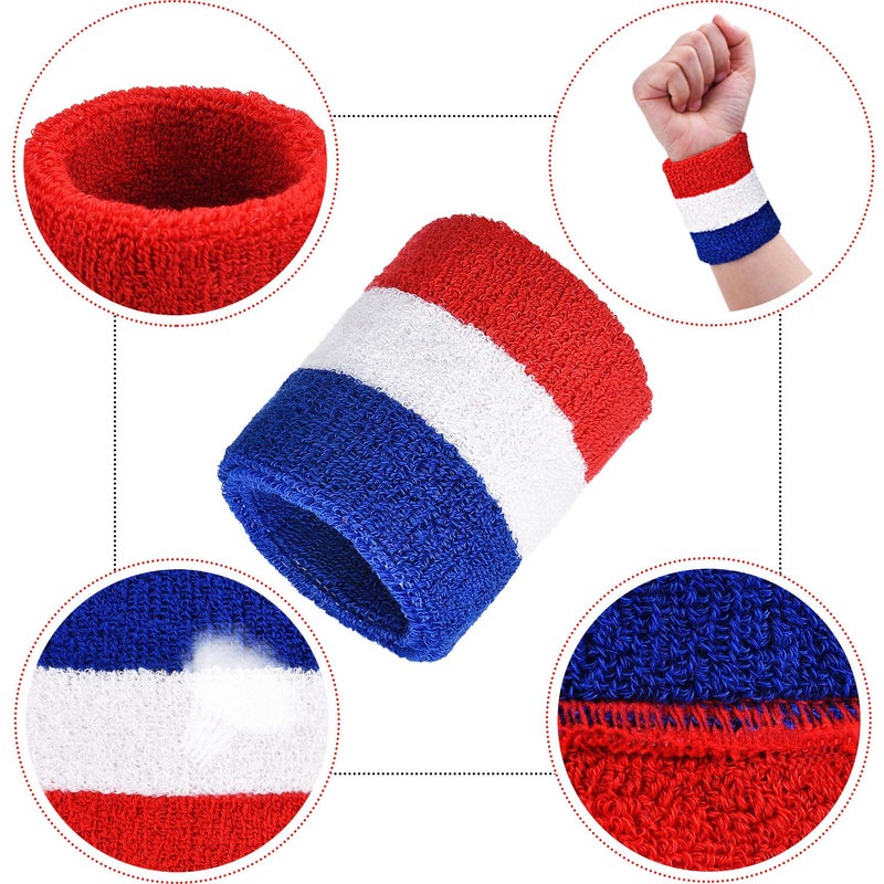 Bememo 12 Pcs Neon Sweatbands Wristband Sweat Wrist Band Competitions Absorbent Sweatbands for Men Women, for Sports, Running(3.15,Red, White, Blue) - Image 2